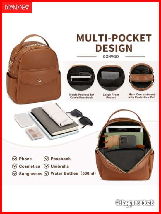 Mini PU Leather Backpack Purse Women Convertible Shoulder Bag with 3 Straps main image 4